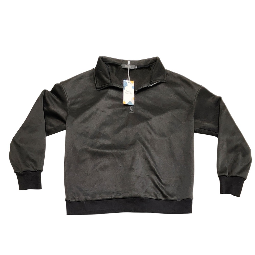 Sunbs Quarter Zip Fleece Pullover Black Mens L Gorpcore Streetwear